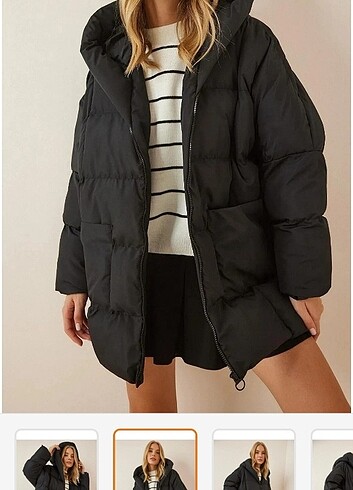Siyah Şişme Oversize Mont