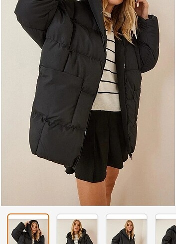 universal Beden siyah Renk Siyah Şişme Oversize Mont