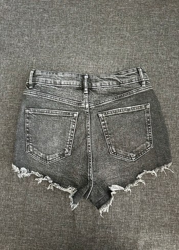 s Beden Gri Mini Yıkamalı Bol Kesim Denim Şort