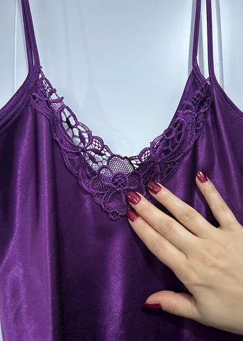 Mor İp Askılı Midi Gecelik - Görsel 3