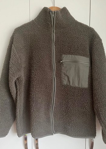 Gri Peluş Kadın Ceket Yüksek Yaka - Görsel 4