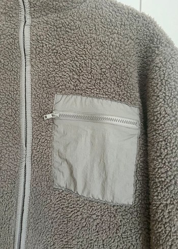 Gri Peluş Kadın Ceket Yüksek Yaka - Görsel 5