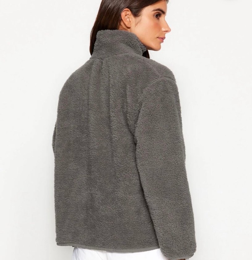 Gri Peluş Kadın Ceket Yüksek Yaka - Görsel 3