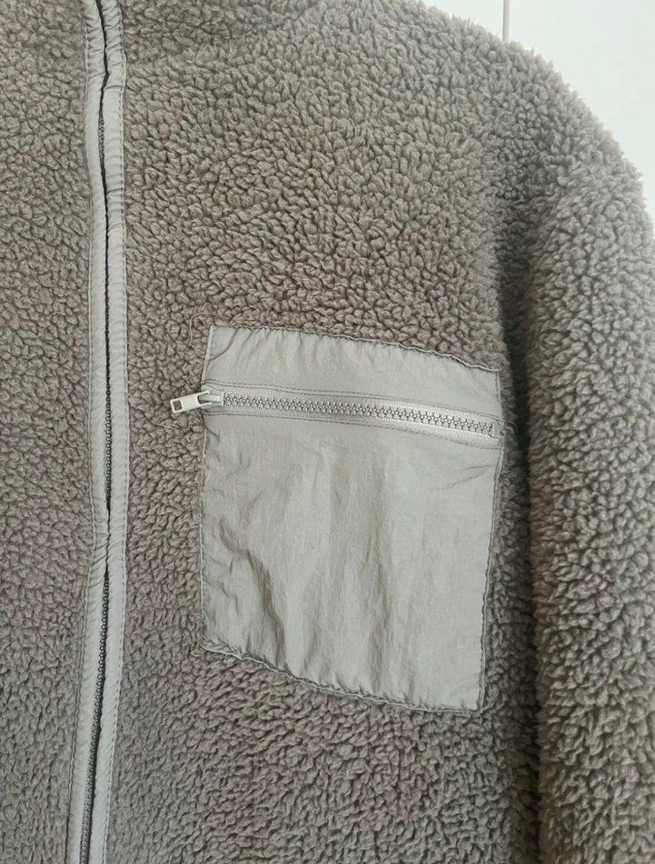 Gri Peluş Kadın Ceket Yüksek Yaka - Görsel 5