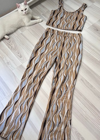 Bohem Tarz Pastel Kahverengi crop takım - Görsel 3