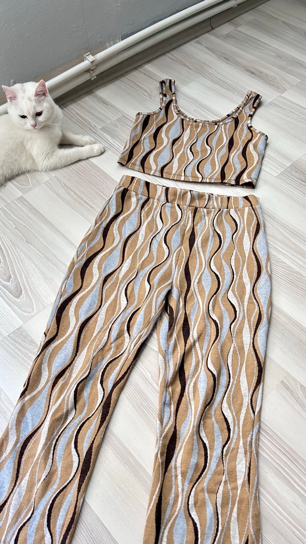 Bohem Tarz Pastel Kahverengi crop takım - Görsel 4