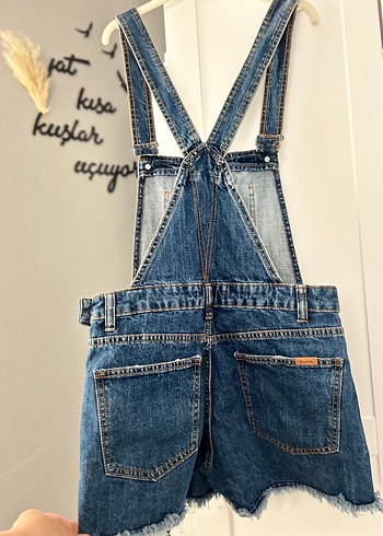 Bershka Kadın Mavi Denim Askılı Şort Salopet