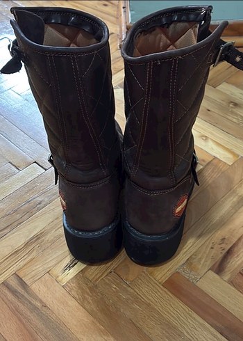 Kahverengi Deri Tokalı Biker Kadın Harley Bot - Görsel 4