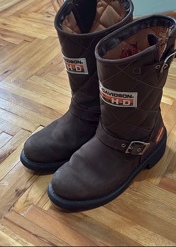 Kahverengi Deri Tokalı Biker Kadın Harley Bot - Görsel 2