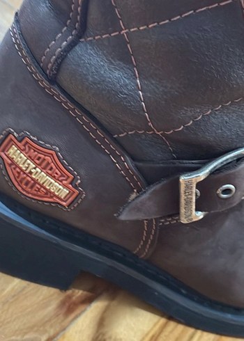 Kahverengi Deri Tokalı Biker Kadın Harley Bot - Görsel 3