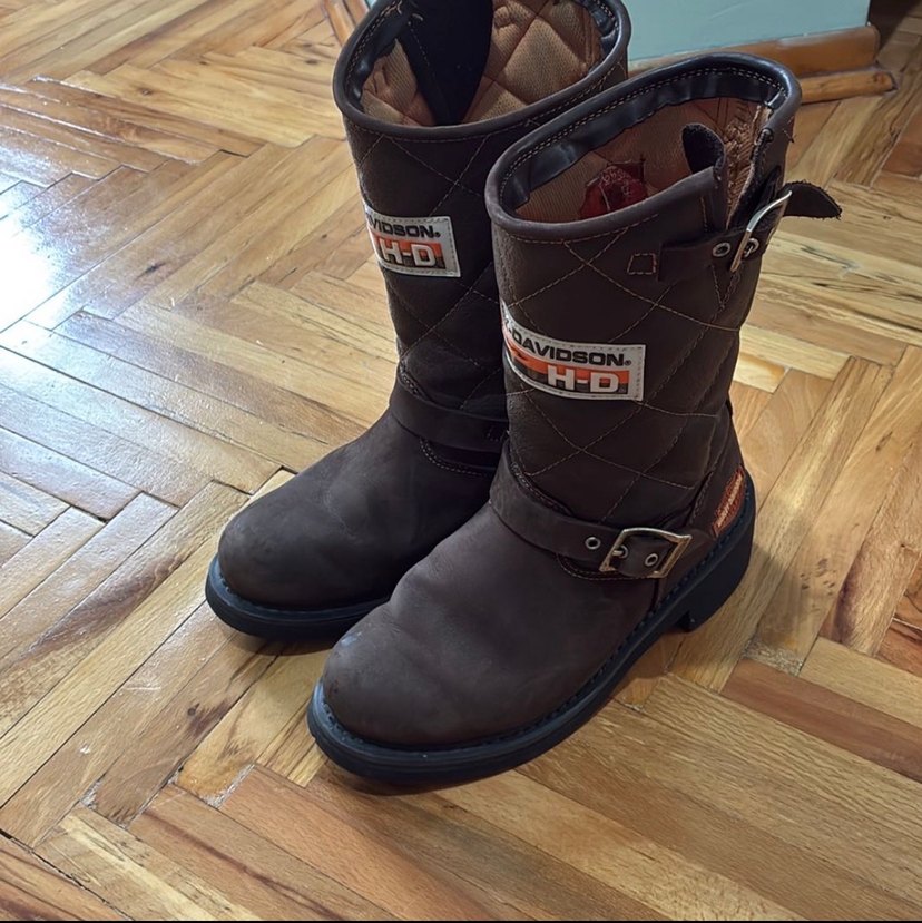 Kahverengi Deri Tokalı Biker Kadın Harley Bot - Görsel 2