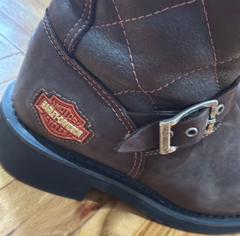 Kahverengi Deri Tokalı Biker Kadın Harley Bot - Görsel 3