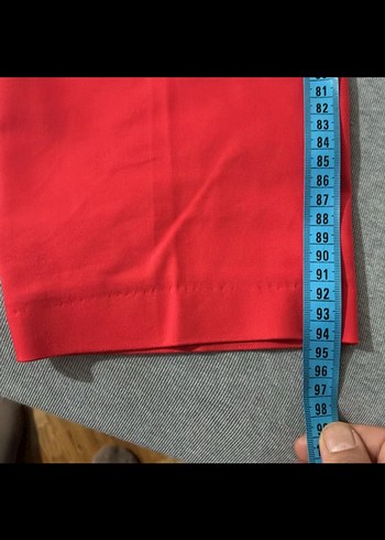 Kırmızı Kadın Kemerli Kumaş Pantolon - Görsel 3