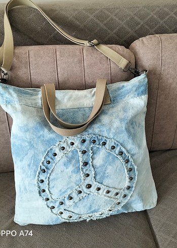 Mavi orjinal Batik Desenli Kot Çanta