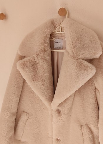 Bej Peluş Kürk Kaban - Görsel 2