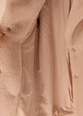 Bej Peluş Kürk Kaban - Görsel 6