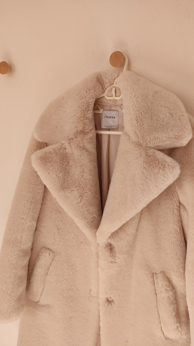 Bej Peluş Kürk Kaban - Görsel 2