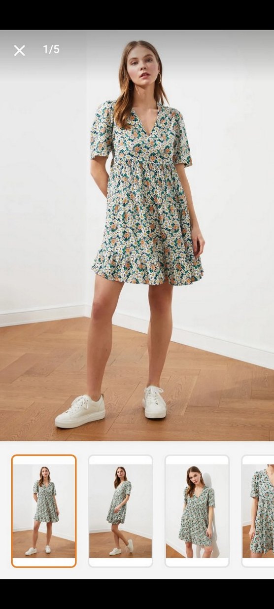 Papatya çiçek desenli viskon elbise - Görsel 4