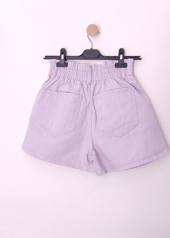 Kadın Lila Yüksek Bel Pileli Mini Şort - Görsel 2