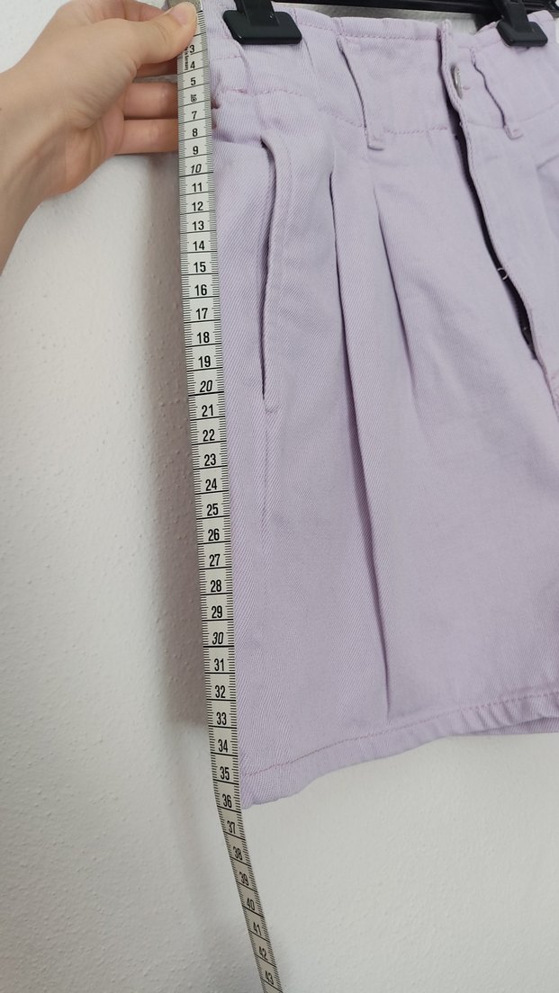 Kadın Lila Yüksek Bel Pileli Mini Şort - Görsel 4