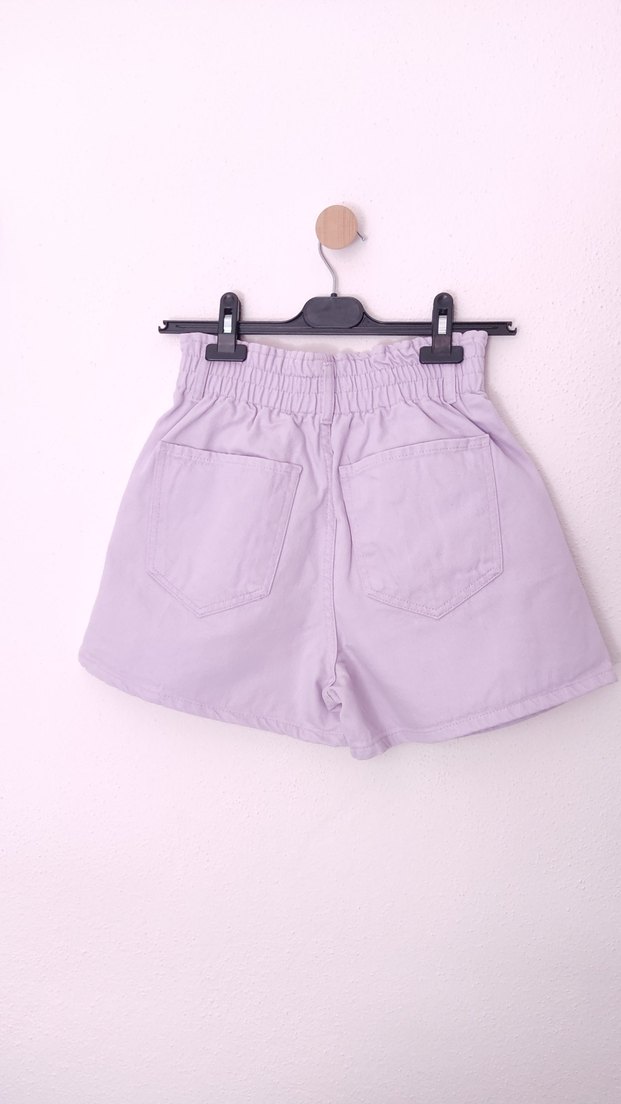 Kadın Lila Yüksek Bel Pileli Mini Şort - Görsel 2