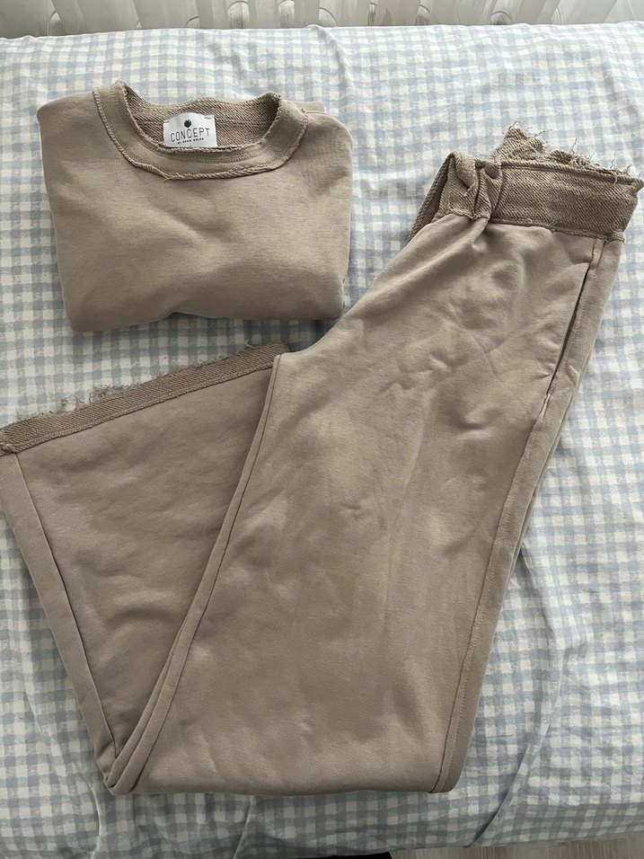 S beden  Bej Rahat Kesim Eşofman Takımı - Görsel 2