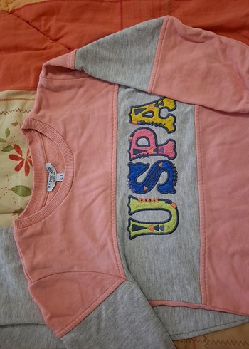 USPA Pembe Baskılı Kız Sweatshirt ve Gri Eşofman Takımı - Görsel 2
