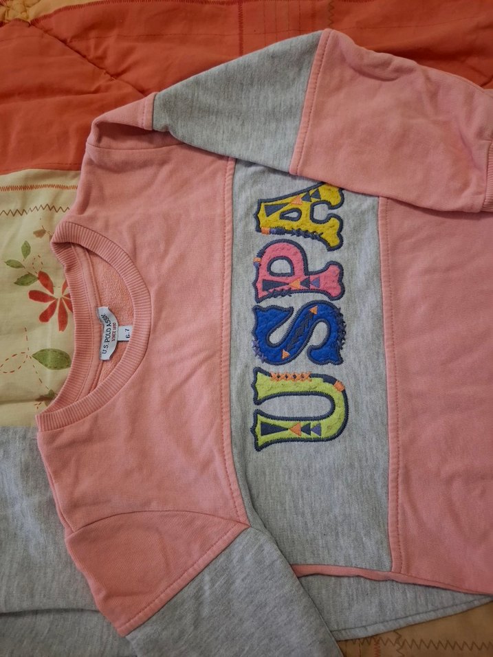 USPA Pembe Baskılı Kız Sweatshirt ve Gri Eşofman Takımı - Görsel 2