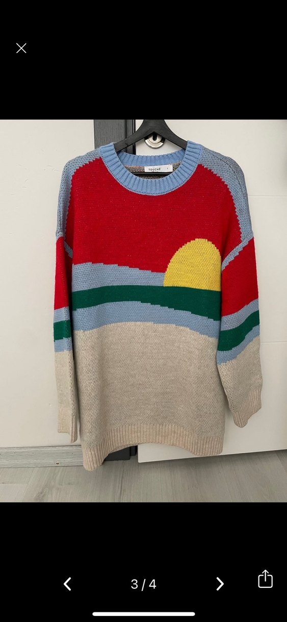 Renkli Örgü Kadın Triko Kazak- TOUCHE - Görsel 2