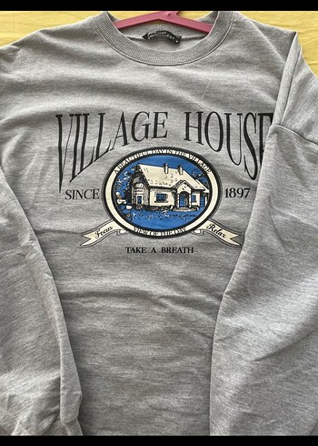 Gri Uzun Kollu Baskılı Kadın Sweatshirt - Görsel 2