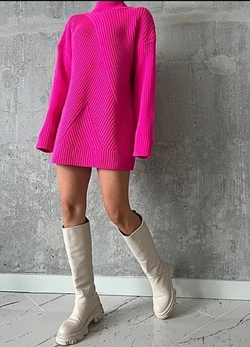 Pembe triko tunik elbise 