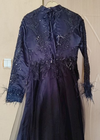 38 Beden lacivert Renk Lacivert Uzun Kollu Nakışlı Gotik Abiye