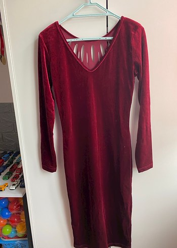 Bordo Kadife Elbise - Görsel 4