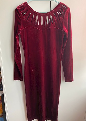 Bordo Kadife Elbise - Görsel 2