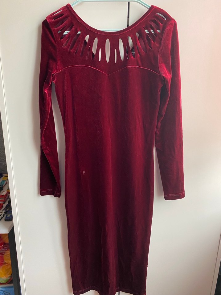 Bordo Kadife Elbise - Görsel 2