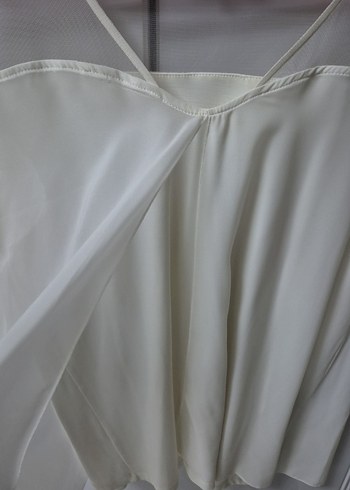 Beyaz Askılı Drapeli Kadın Bluz - Görsel 3