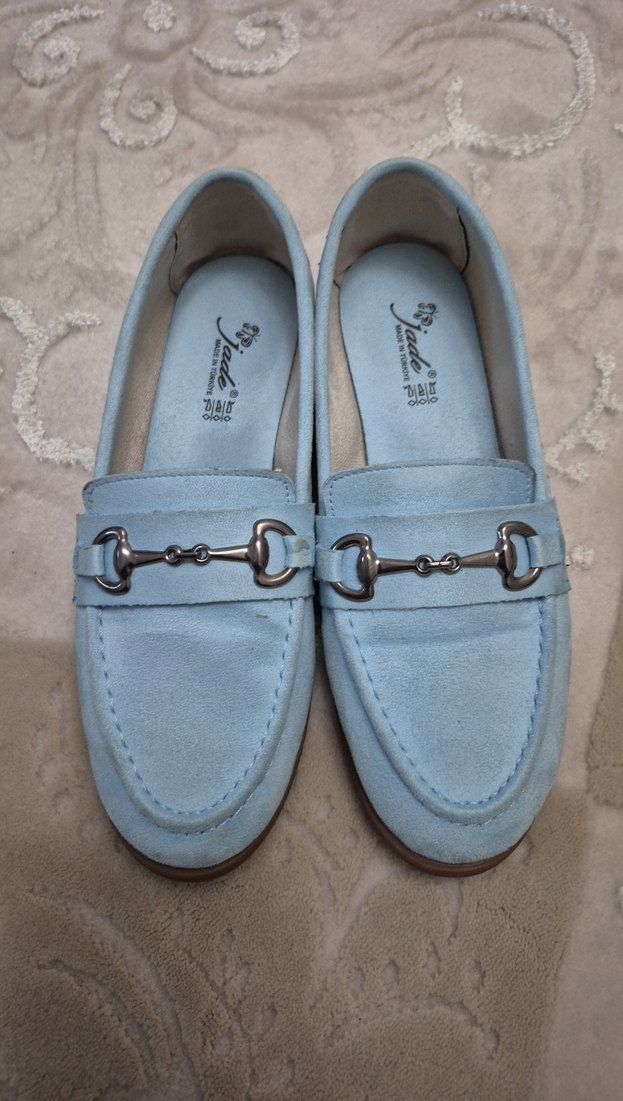 Mavi süet tokalı kadın loafer ayakkabı - Görsel 2