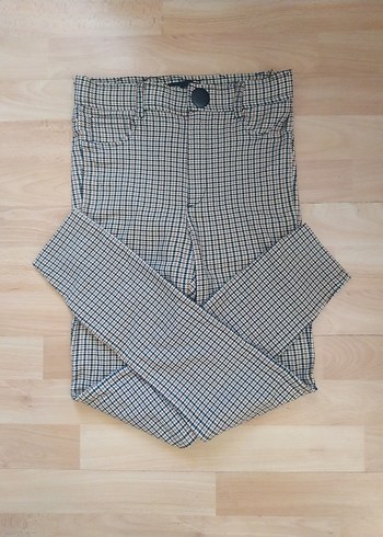 Zara Dikdörtgen Desenli Kahverengi Kadın Kumaş Pantolon