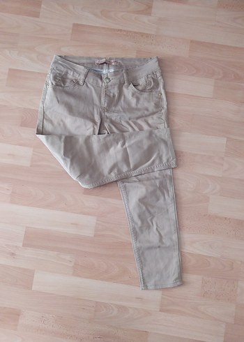 s Beden Bej Kadın Normal Boy Denim Pantolon