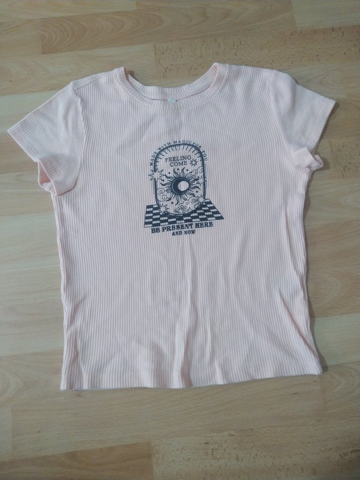 Kız Çocuk Pembe Kısa Kollu Baskılı Tişört - Görsel 2