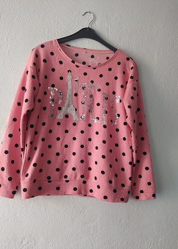 Pembe Puantiyeli Kız Sweatshirt