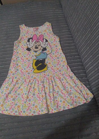 Minnie Mouse Çiçek Desenli Kız Elbise Minnie Figürlü