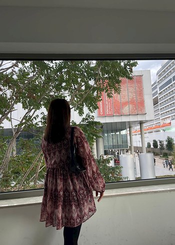 Bohem V Yaka Uzun Kollu Bağlama Desenli Tunik - Görsel 3