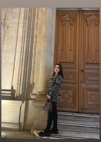 Desenli Uzun Kollu Kadın Triko Elbise - Görsel 2