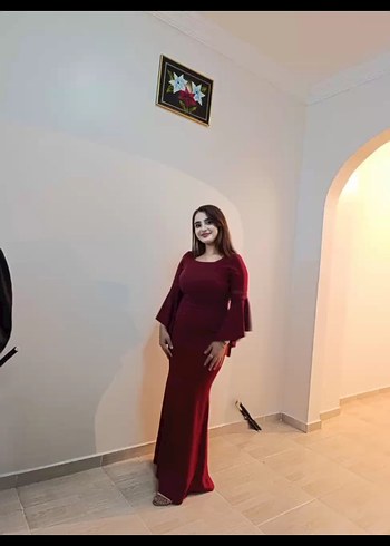Bordo Uzun Drapeli Kadın Elbise