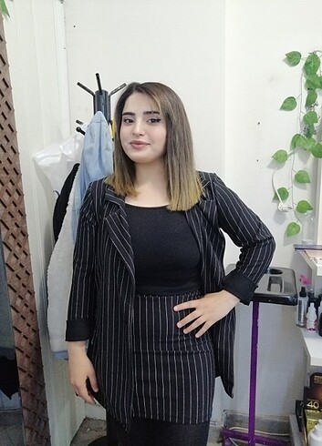 Siyah çizgili bayan ikili takım - Görsel 2