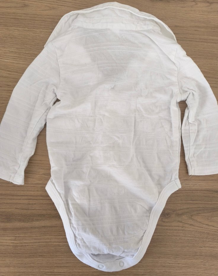 Beyaz Keten Uzun Kollu Bebek Zıbın Gömlek - Görsel 3