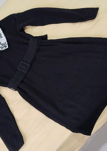 Nakışlı Yaka Detaylı Siyah Triko Elbise - Görsel 7