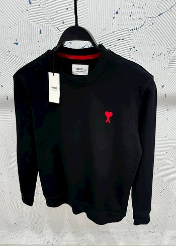 Diğer Ami Paris Siyah Kalp Detayli Bisiklet Yaka Sweatshirt