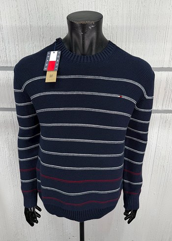 Tommy Hilfiger Lacivert Cizgili Triko Kazak